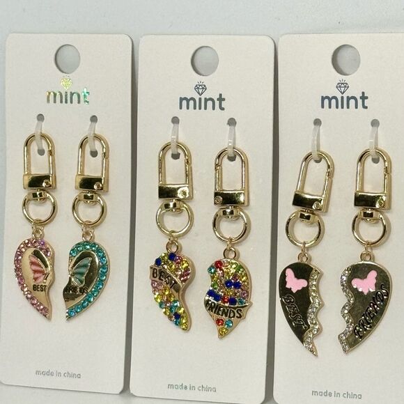 BAG CHARM “Best Friends” Butterfly Heart Bag Charms Keychain in Pink & Blue - Picture 7 of 8